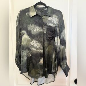 Bernie Appel for All Saints Oversized Abstract Silky Buttons Down Shirt